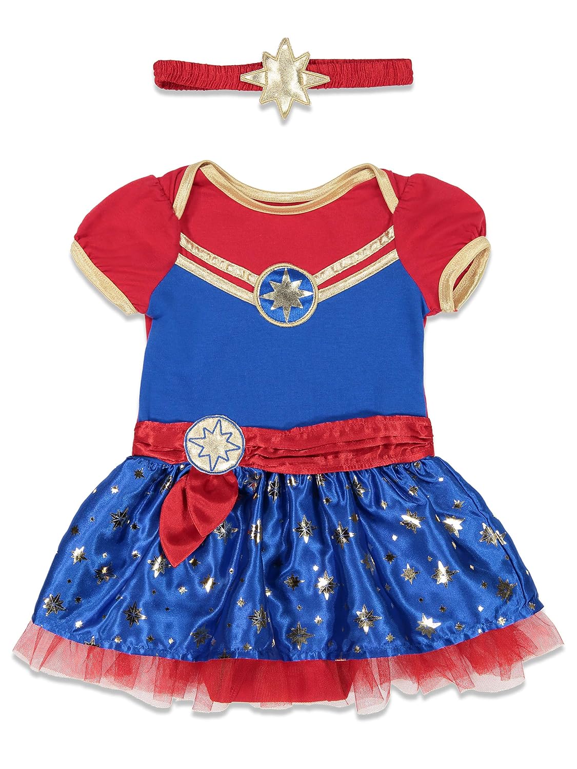 Captain Marvel Girls Costume Dress & Headband Superhero Cosplay