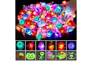 NAWITDA 100 PCS Halloween Party Favors for Kids, Halloween Party Supplies Glow in The Dark Toys Bulk Light Up LED Rings Halloween Treats for Goodie Bag Fillers Trick or Treat Toy