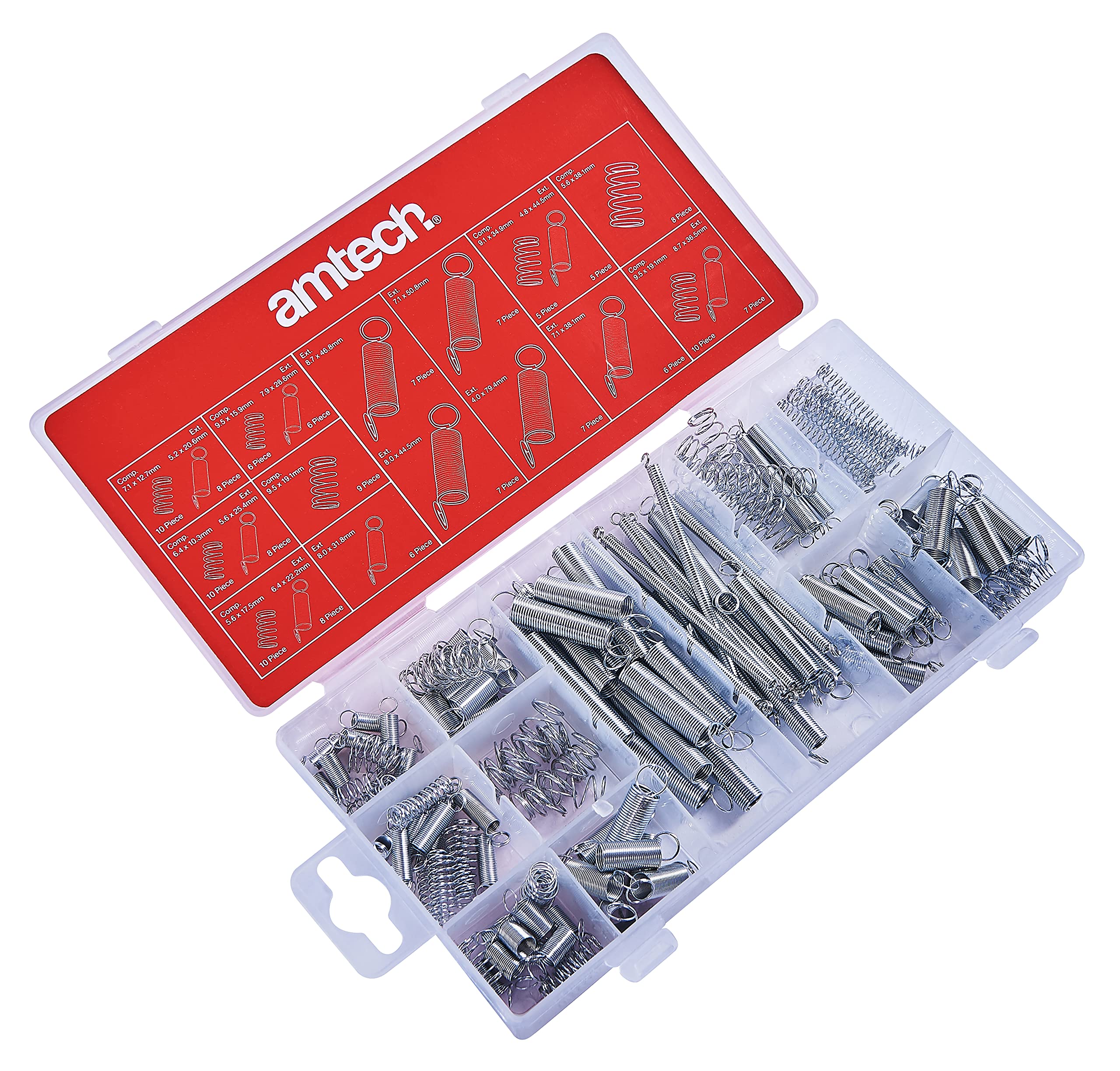 Amtech S6210 Metal Spring Assortment Set with Compression Springs and Extension Springs, 150pc, plus Storage Case