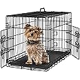 Yaheetech 30 inch Dog Crate Double Door Dog Crate w/Divider for Puppy Collapsible Metal Dog Crate with Removable Tray Wire Dog Kennel Pet Crate for Small Medium Dogs Portable Travel Cage, Black