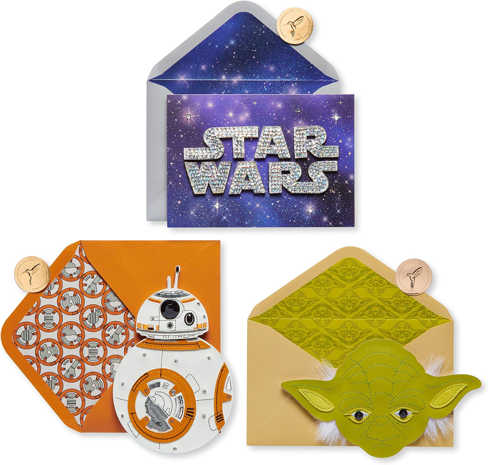 Papyrus Star Wars Birthday Card Assortment, BB-8 and Yoda (3-Count)