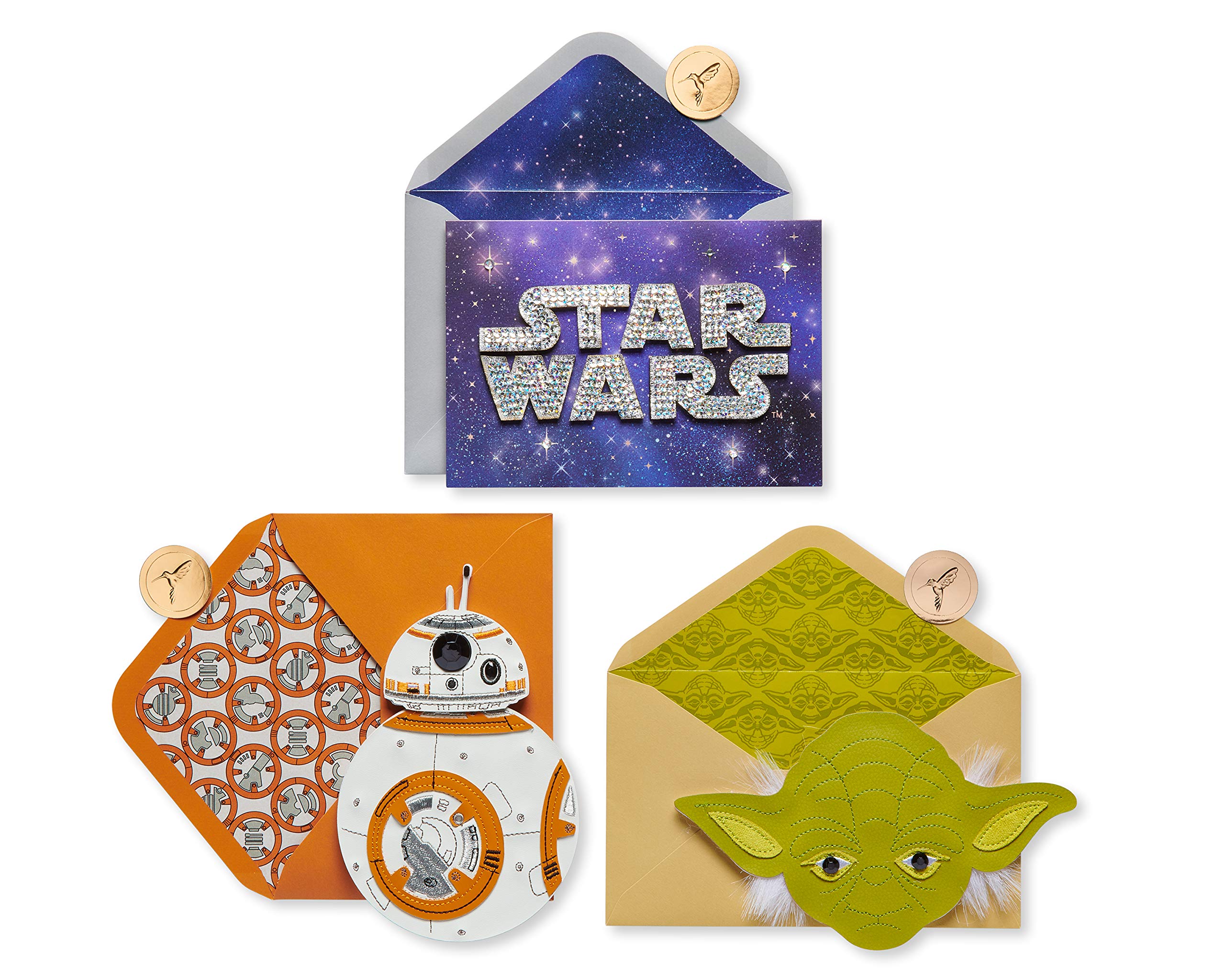 Papyrus Star Wars Birthday Card Assortment, BB-8 and Yoda (3-Count)