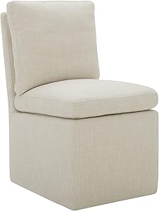 Amazon Brand – Stone & Beam Vivianne Modern Upholstered Armless Dining Chair with Casters, 19.7"W, Linen