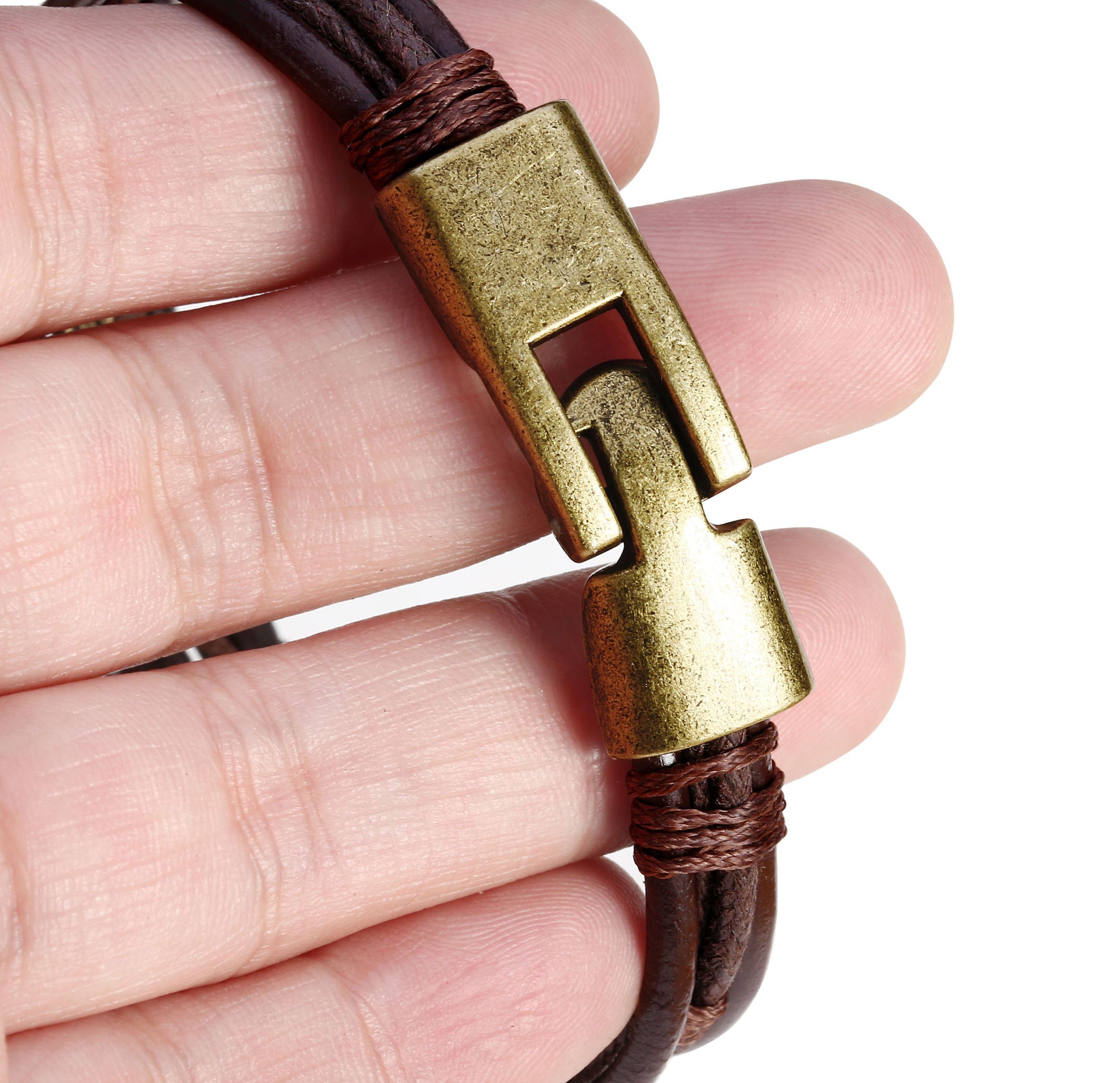Jstyle Mens Vintage Leather Wrist Band Brown Rope Bracelet Bangle