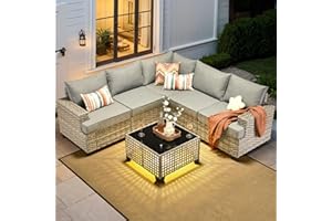 HOOOWOOO Outdoor Sectional Patio Furniture Set,6 Pieces Wicker Conversation Sets L Shaped Couch,Extra Deep Out Door Sofa Outside Furniture,Charcoal Grey