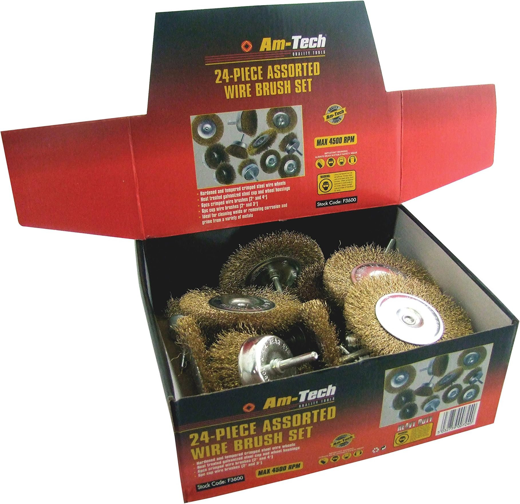 24 Assorted Steel Wire Brush Box Drill Wheel Cup Cleaning Rust Twisted Rotary