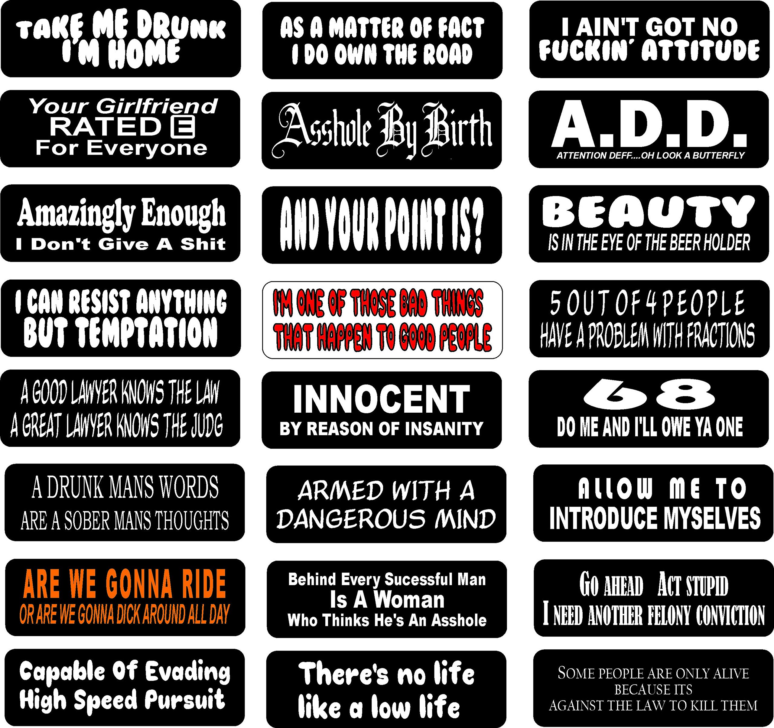 Biker Sticker Pack (12) Funny 24 Pack, Funny Helmet Sticker Pack 24