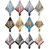 JaGely 12 Pcs 35" Satin Square Large Head Scarves Silk Like Neck Scarf Vintage Bandanas Satin Hair Scarf Neckerchief