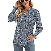 Women's Puff Long Sleeve V Neck Tunic Tops 2025 Casual Loose Solid/Floral Tunic Blouse Shirts
