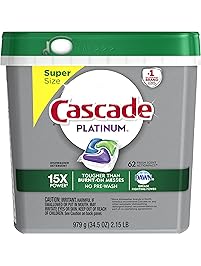 Cascade Platinum ActionPacs Dishwasher Detergent, Fresh, 62 count (Packaging May Vary)