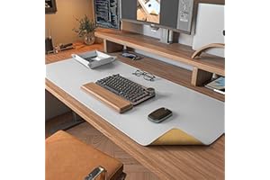 DAWNTREES Dual Sided Desk Mat,Leather Desk Pad,40"x16",Cork Desk Mat Protector,with PU Leather Valet Tray Organizer,Large Mou