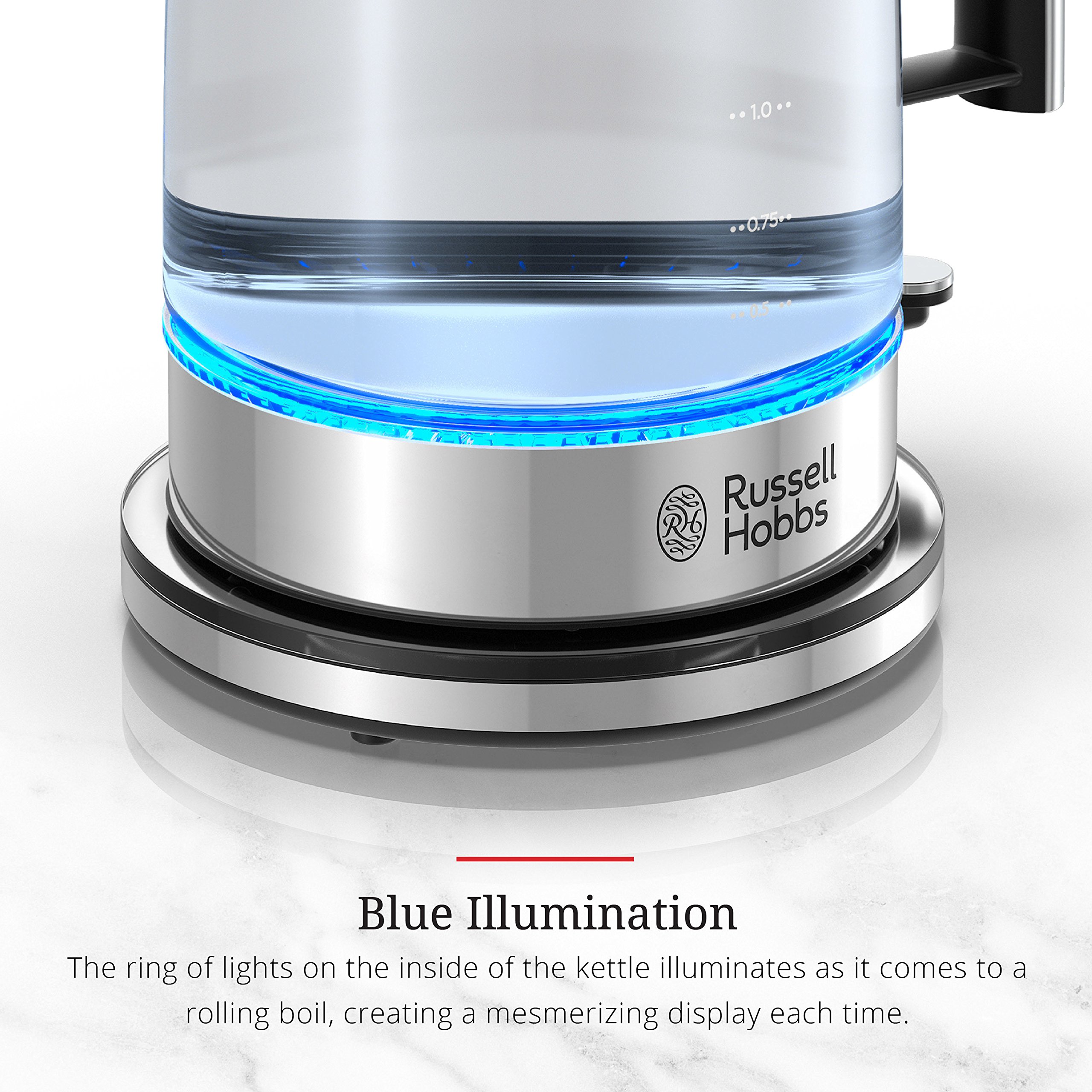 Russell Hobbs Glass 1.7L Electric Kettle, Silver Stainless Steel