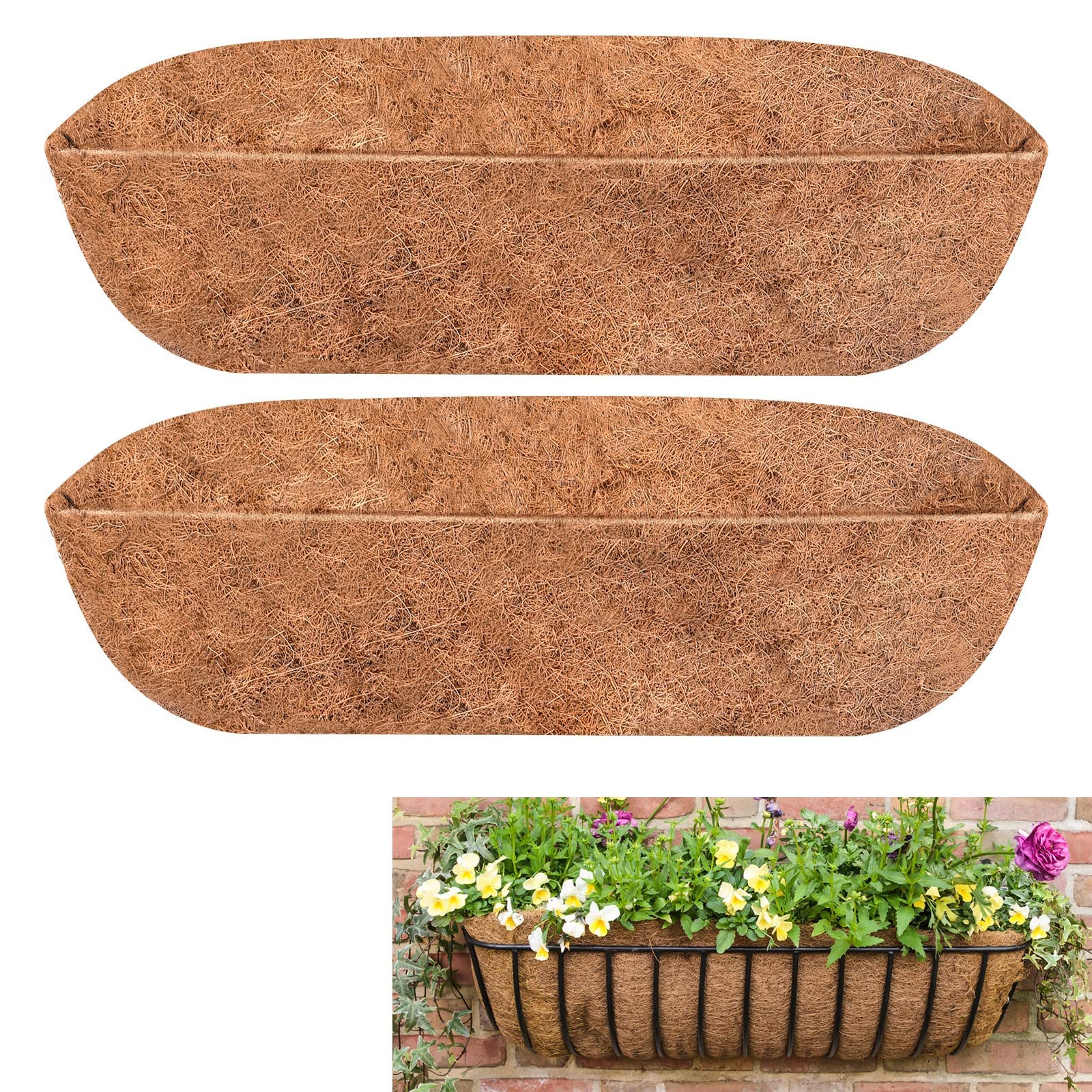 2PCS Trough Coco Replacement Liners,24/30/36/48 Inch Wall-mounted Coco Liner Trough,Coco Liner for Window Box & Hanging Trough Planters (24 Inch-2PCS)