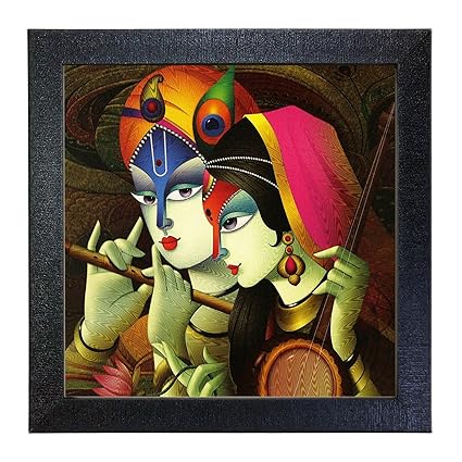 Sehaz Artworks Krishna Meera Wall Photo Painting (Vinyl, 30 cm x 30 cm x 3 cm, Black, SZA-Krishna_Meera_001)