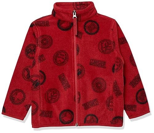 Amazon Essentials Disney | Marvel | Star Wars Boys' Polar Fleece Full-Zip Mock Jackets, Marvel Logo Icon Print, Large