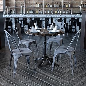 Flash Furniture Commercial Grade 4 Pack Distressed Silver Gray Metal Indoor-Outdoor Stackable Chair