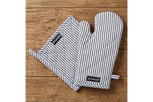 Encasa XO Heat Resistant 100% Cotton Oven Glove & Potholder Set with Loop, Kitchen Cooking Mittens, Microwave Safe Hot Pads (