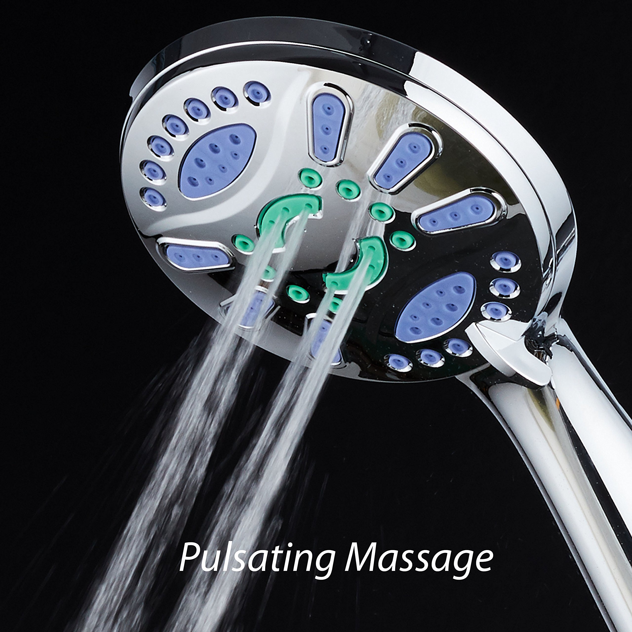 AquaStar Elite High-Pressure 6-setting Luxury Spa Hand Shower with Microban Antimicrobial Anti-Clog Jets for More Power & Less Cleaning! / Extra-Long 5 ft. Stainless Steel Hose / All Chrome Finish