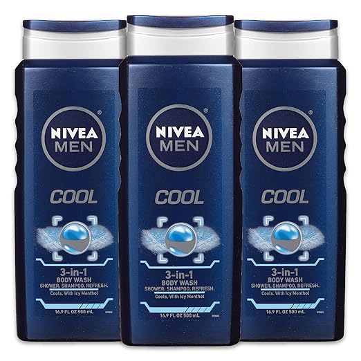 NIVEA Men Cool 3in1 Body Wash Shower, Shampoo, and Refresh With