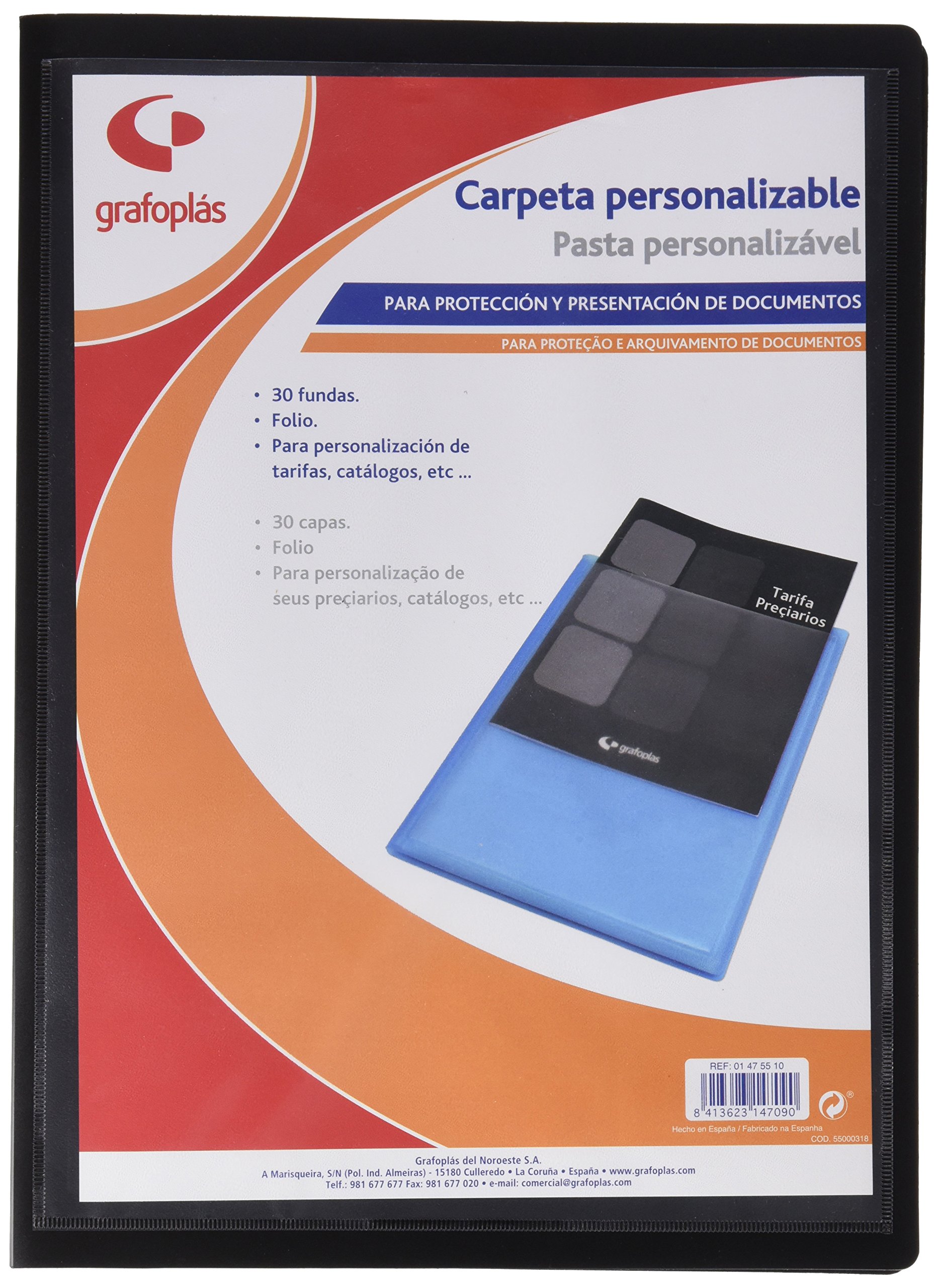 grafoplas 1475510 Folder with 30 Sleeves, Foolscap, Tapas PP, Black