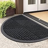 Smiry Half Circle Front Door Mat Outside Entrance, Heavy Duty Sturdy Natural Rubber Doormat, Trap Dirt and Moisture, Low Profile Mats for Indoor Outdoor Entry, Irregular Triangle (29.5x17, Black)