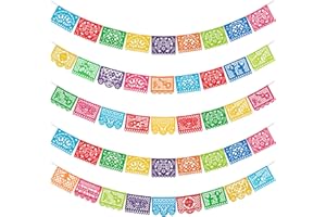 HOOJO 5 Packs 82 Ft Mexican Party Banners, Papel Picado Banner, Cinco de Mayo, Fiesta Party Decorations, Dia De Los Muertos Decor, Day of The Dead Decorations,Halloween