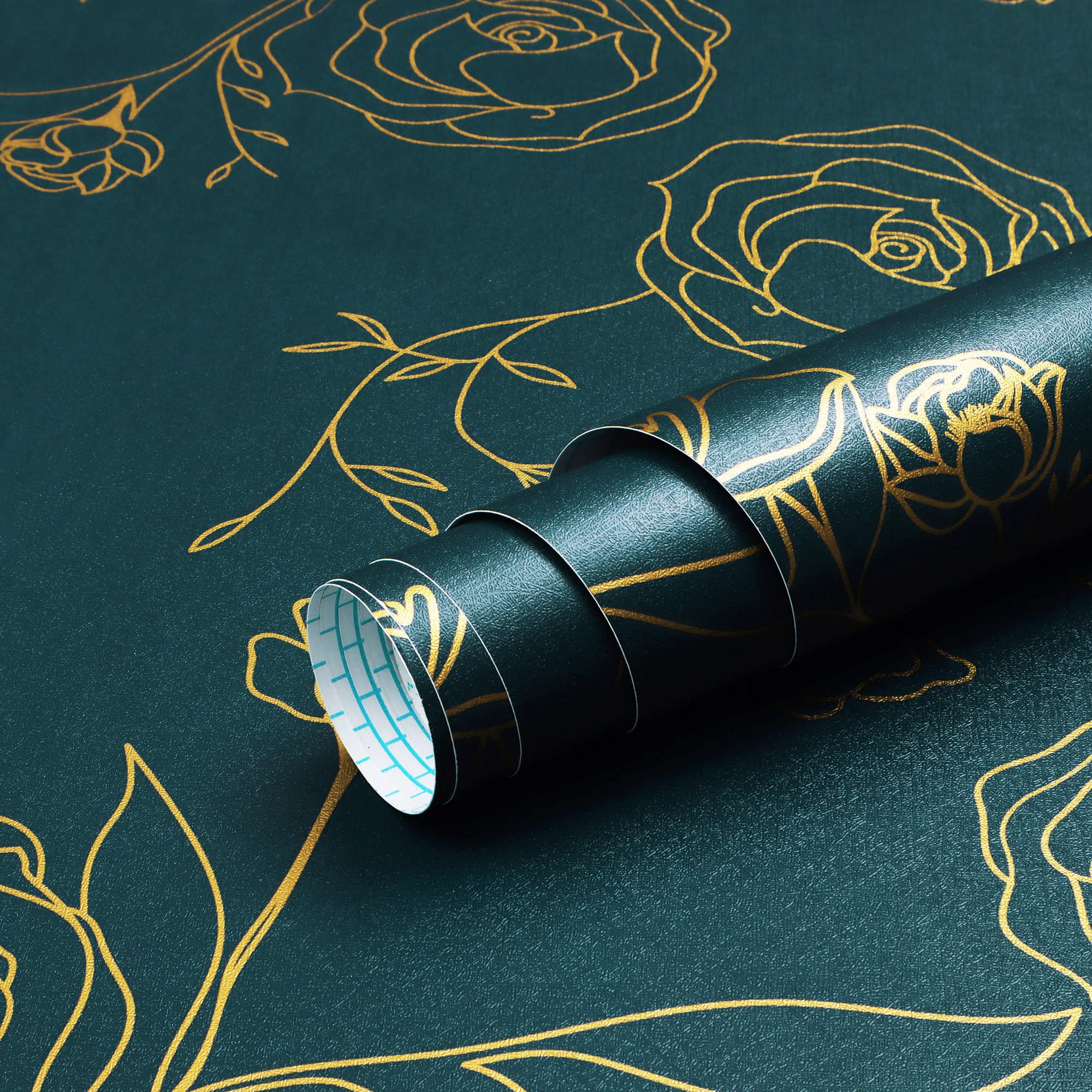 Photo 1 of Safiyya 78.7"x17.3" Peel and Stick Wallpaper Gold and Teal Green Contact Paper Floral Wallpaper Self Adhesive Removable Wallpaper for Bedroom Covering Vinyl Rolls
