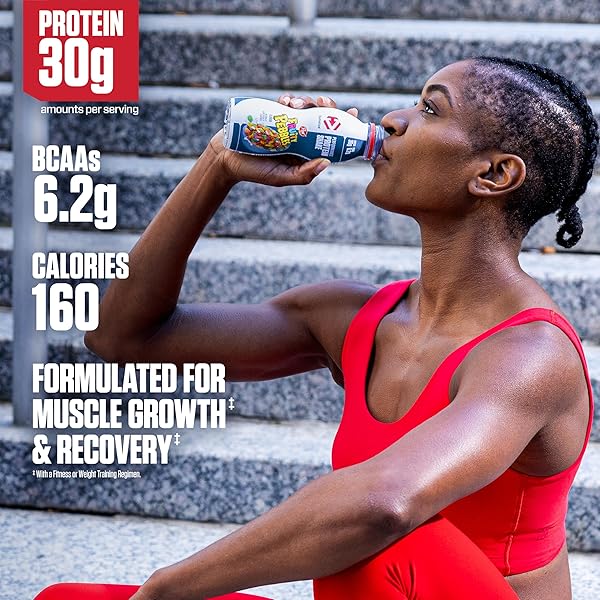 DYMATIZE PERFORMANCE PROTEIN SHAKE, FRUITY PEBBLES, 30G PROTEIN, 6.2G BCAA FOR MUSCLE RECOVERY, NO ADDED SUGAR, LOW FAT, 24 VITAMINS AND MINERALS, GLUTEN-FREE, READY TO DRINK, ON-THE-GO SNACK, 11.5FL OZ, 12 PACK