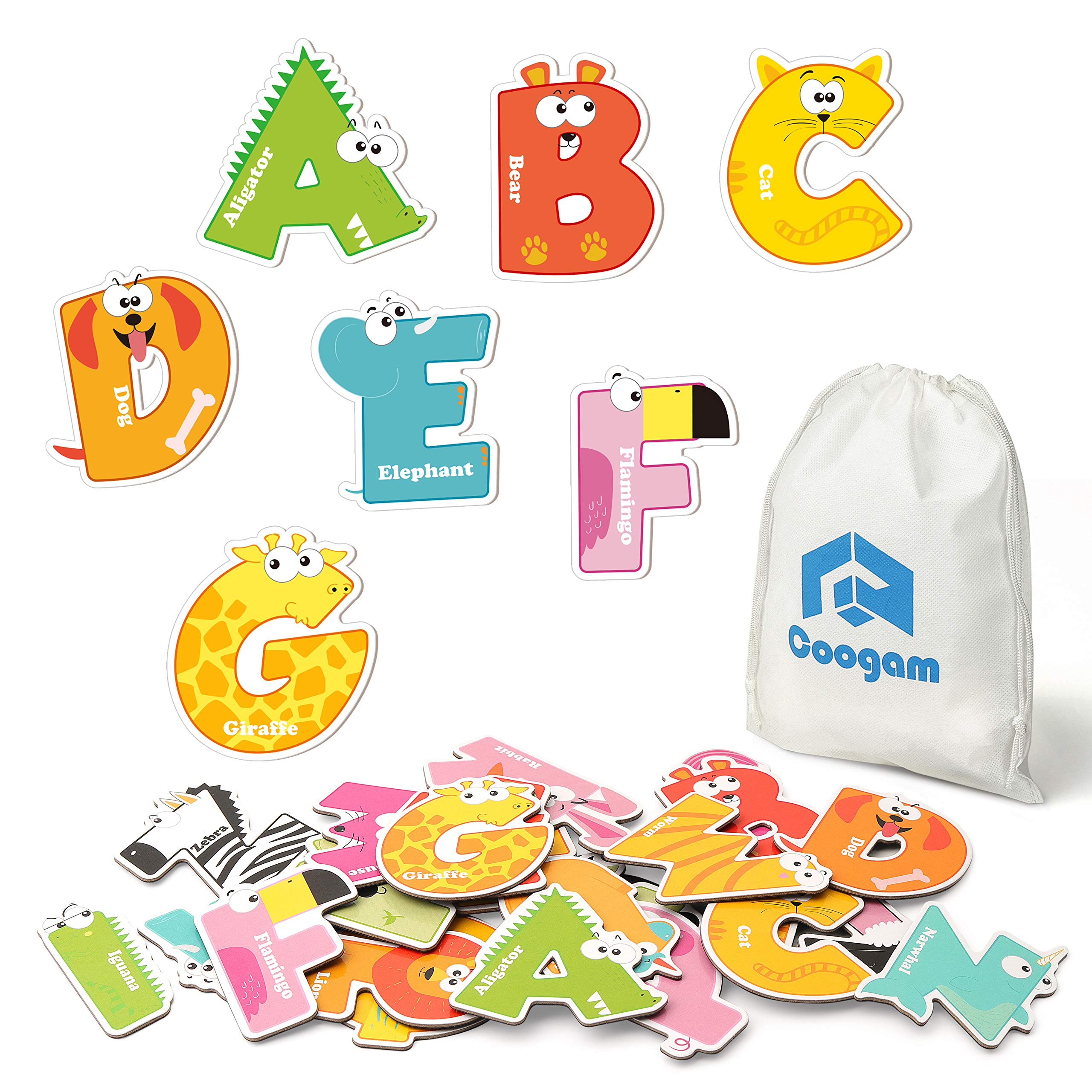 Coogam Magnetic Letters 26Pcs Jumbo ABC Alphabet Colorful Animal Shape Large Uppercase Fridge Magnets Educational Toy Set Learning Spelling Games for Kids 3 4 5 Years Old