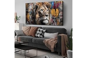 JuhaiArt Brown Wall Art Lion Artwork Graffiti Wall Decor Animal Canvas Art for Living Room Bedroom Home Office Prints Colorful Large Picture 29" x 59"