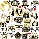 42pcs 2026 New Years Eve Party Photo Booth Props Happy New Year Party Decorations Cheers to 2026 Party Selfie Photo Booth Props for Hello 2026 New Year Holiday Party Supplies