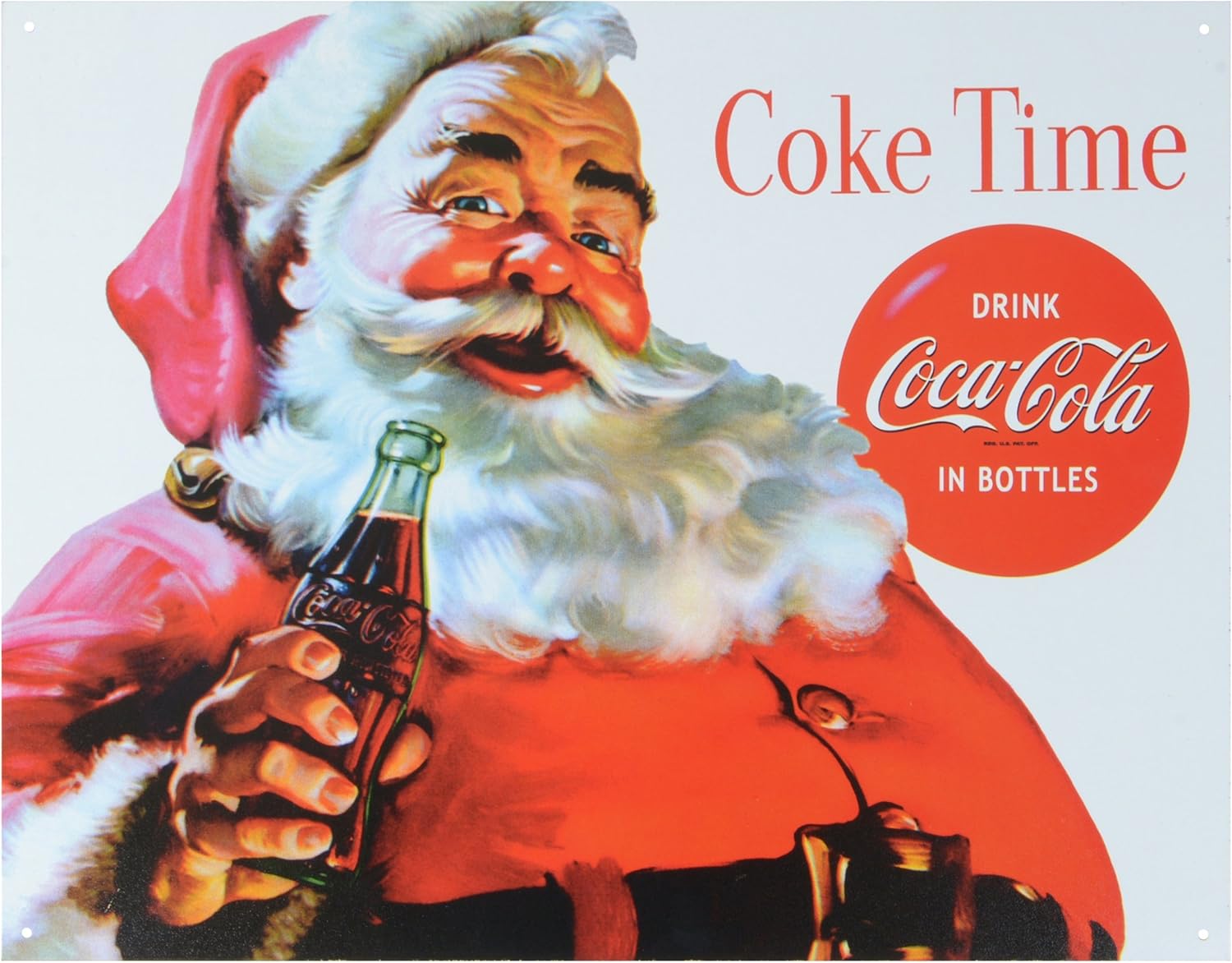Vintage Metal Art Santa Coke Time 