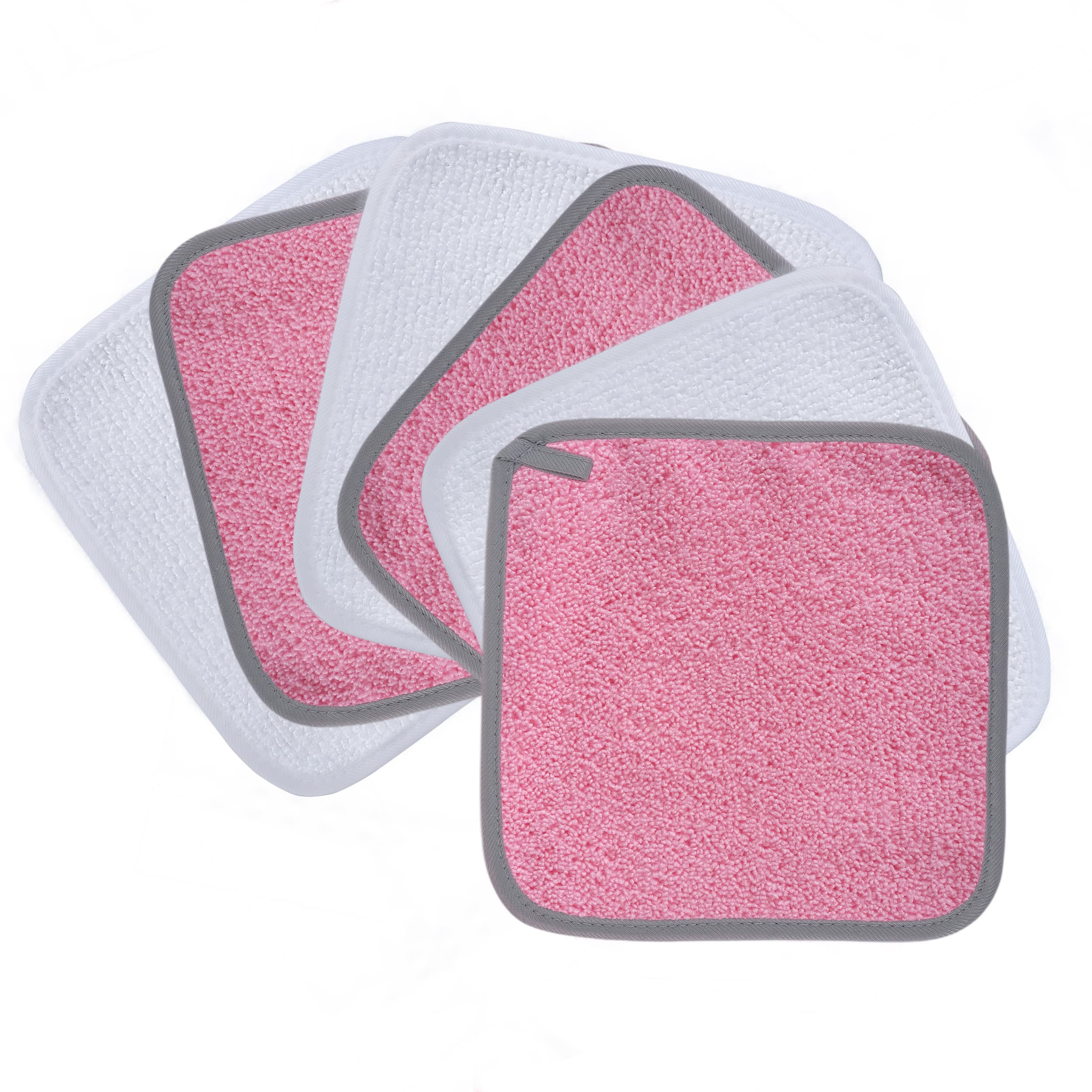 Polyte Premium Hypoallergenic Chemical Free Microfibre Makeup Remover and Facial Cleansing Cloth 6 Pack (20x20 cm, Pink/White)