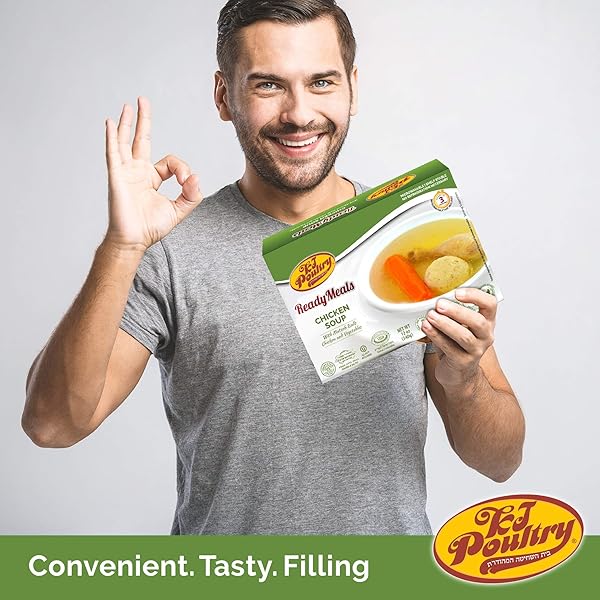KJ POULTRY KOSHER READY MEALS – MATZA BALL CHICKEN SOUP & VEGETABLES, CHOMETZ NOT FOR PASSOVER, MRE MEAT MEALS READY TO EAT, SHABBOS FOOD, HALAL, (1 PACK) COOKED ENTREE, SHELF STABLE MICROWAVE DINNER