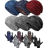 12 Pcs Winter Beanie Hats and Touch Screen Gloves Set Includes 6 Warm Beanie Slouchy Knitted Skull Hats and 6 Pairs Touchscreen Gloves for Men Women Warm Snow Cold Weather with Fleece Lined
