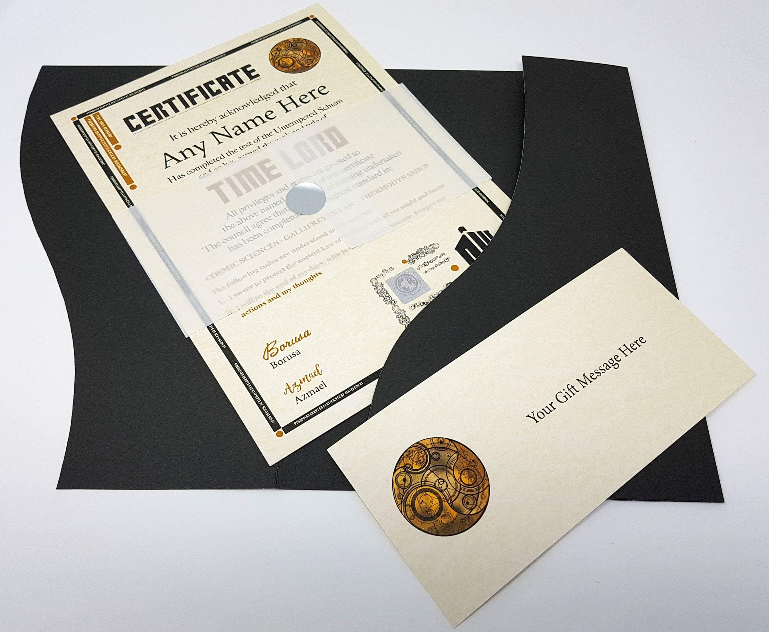 planetsforsale Doctor Who Time Lord Certificate in a Luxury Presentation Folder - Personalised with The Name of Your Choice