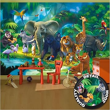 Amazon De Great Art Fototapete Dschungel Kinderzimmer Tiere Wandbild Dekoration Jungle Animales