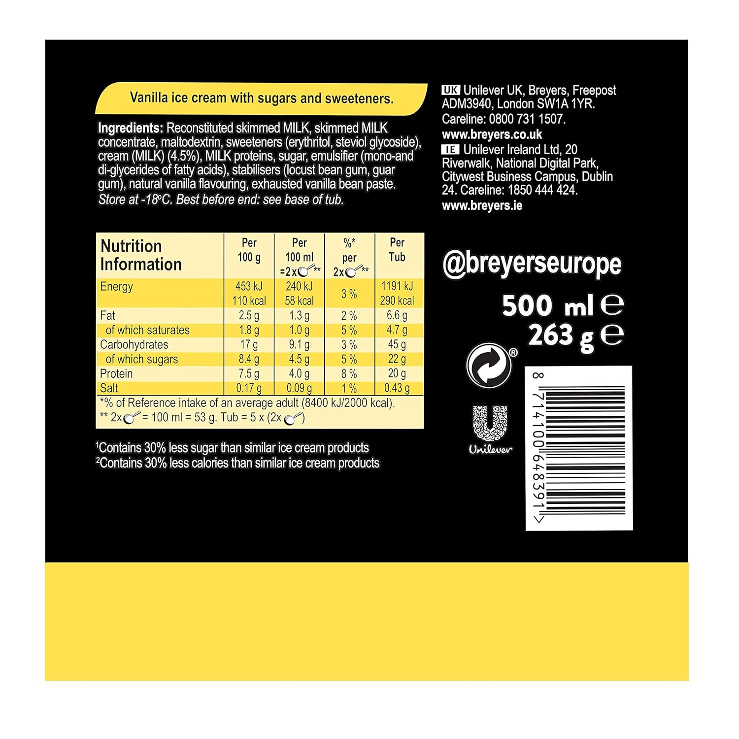 Breyers Delights Vanille Becher 500 Ml Tiefgefroren Amazon De Lebensmittel Getranke