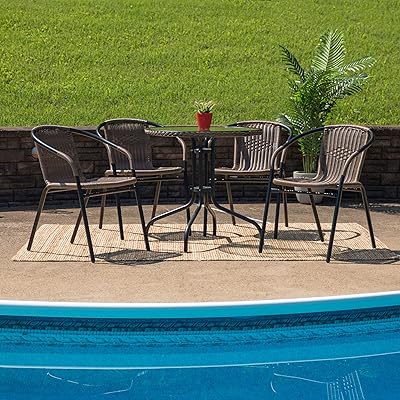 Flash Furniture 28'' Round Glass Table with 4 Rattan Chairs