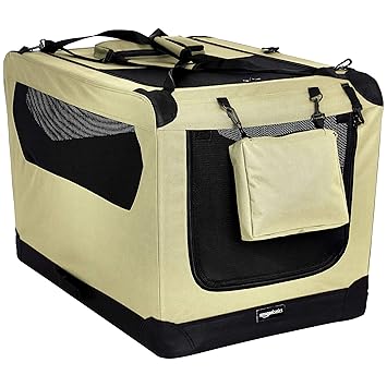 AmazonBasics Premium Folding Portable Soft Pet Dog Crate Carrier Kennel - 36 x 24 x 24 Inches, Khaki