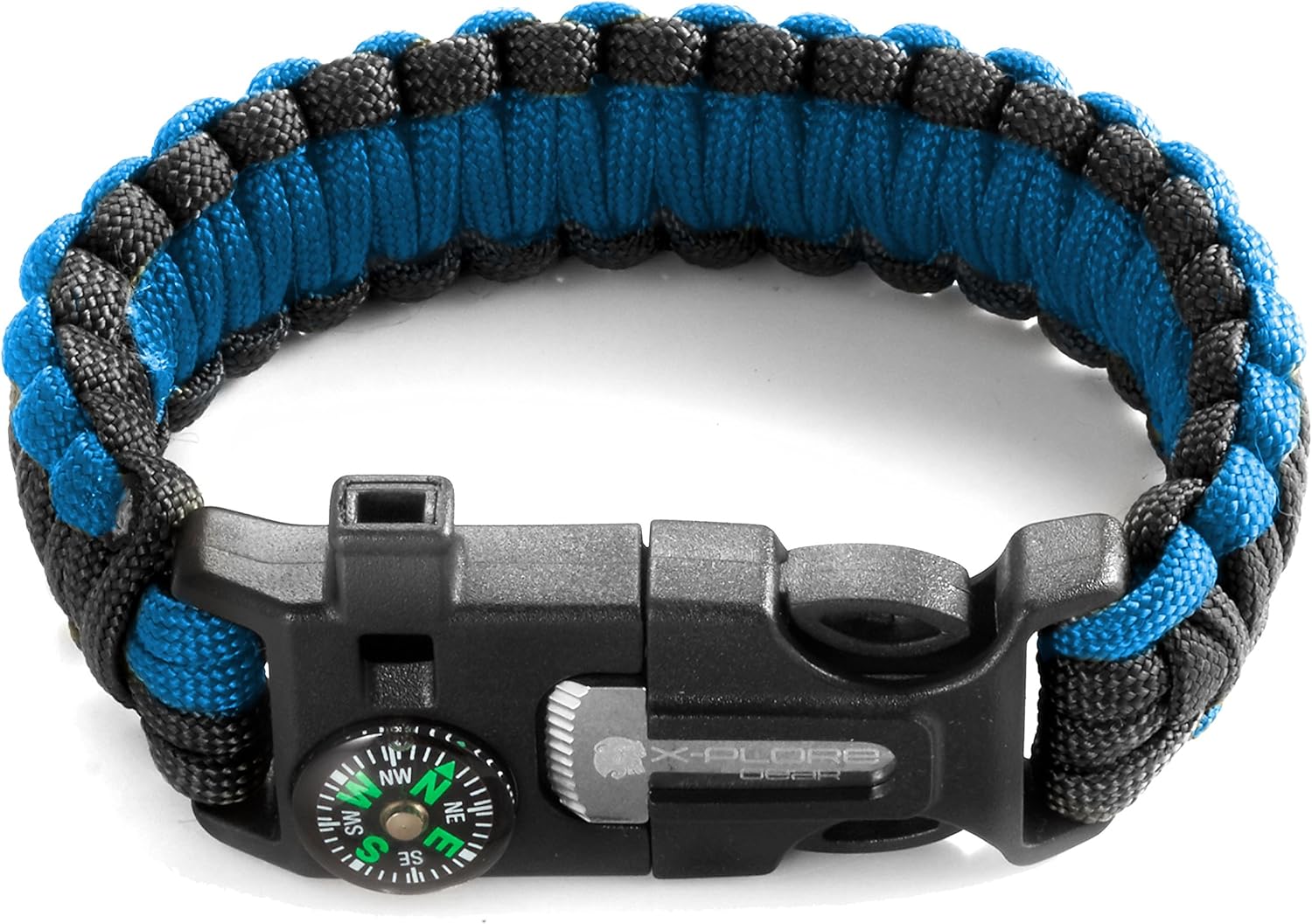 X-Plore Gear Emergency Paracord Bracelets | Set of 2| The Ultimate Tactical Survival Gear| Flint Fire Starter, Whistle, Compass & Scraper | Best Wilderness Survival-Kit - Black(R)/Blue(R) : Sports & Outdoors