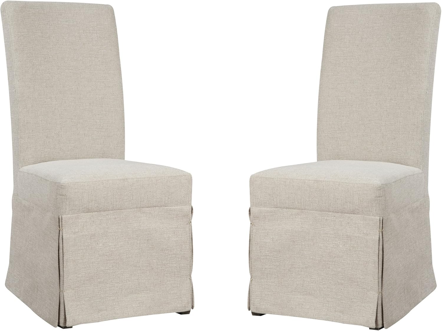 Emerald Home Paladin Rustic Charcoal and Buff Linen Upholstery, Gunmetal Gray Harware Upholstered Dining Chair with Skirted Base, Set of Two