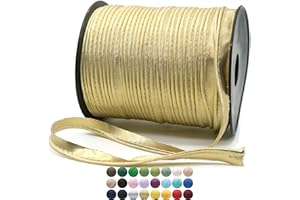 JACOB BICERRI Gold Satin Piping Trim - 10 Yards - 25+ Colors - Satin Shiny Double Fold Piping Bias Tape Binding Lip Cord Welting Cord with Spool for Sewing Clothing Trimming Upholstery SP264610…