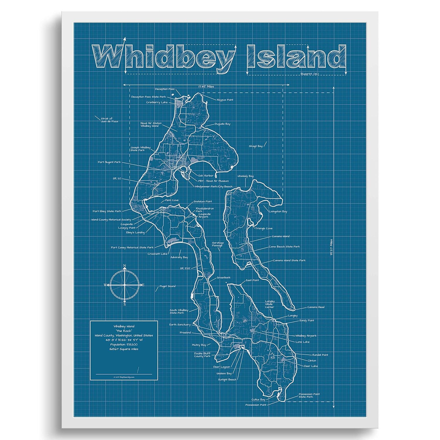 Whidbey Island Map Whidbey Island Washington Wall Art Map