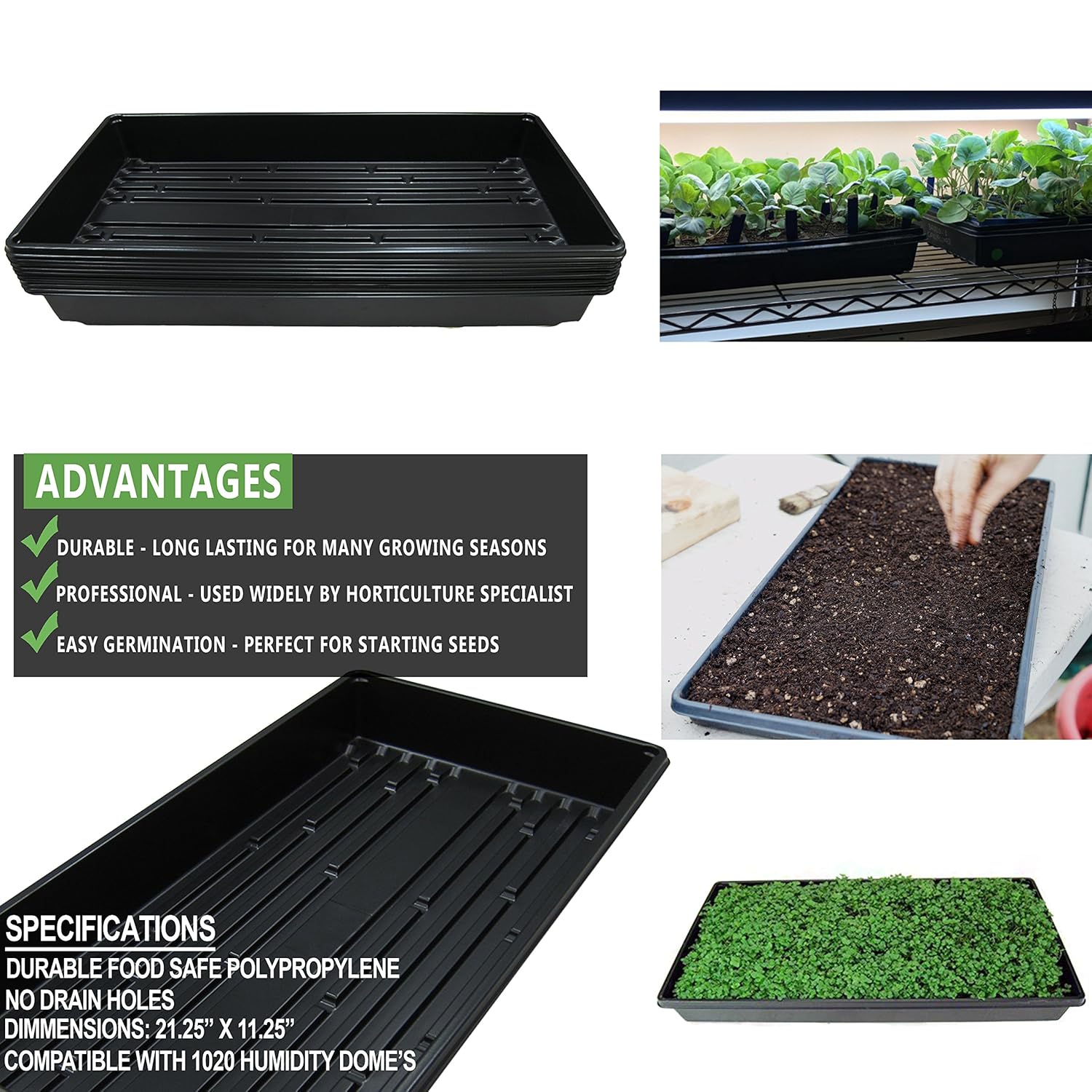 Plant Trays Plastic Growing Without Holes 5 Pack Sturdy No Leaks