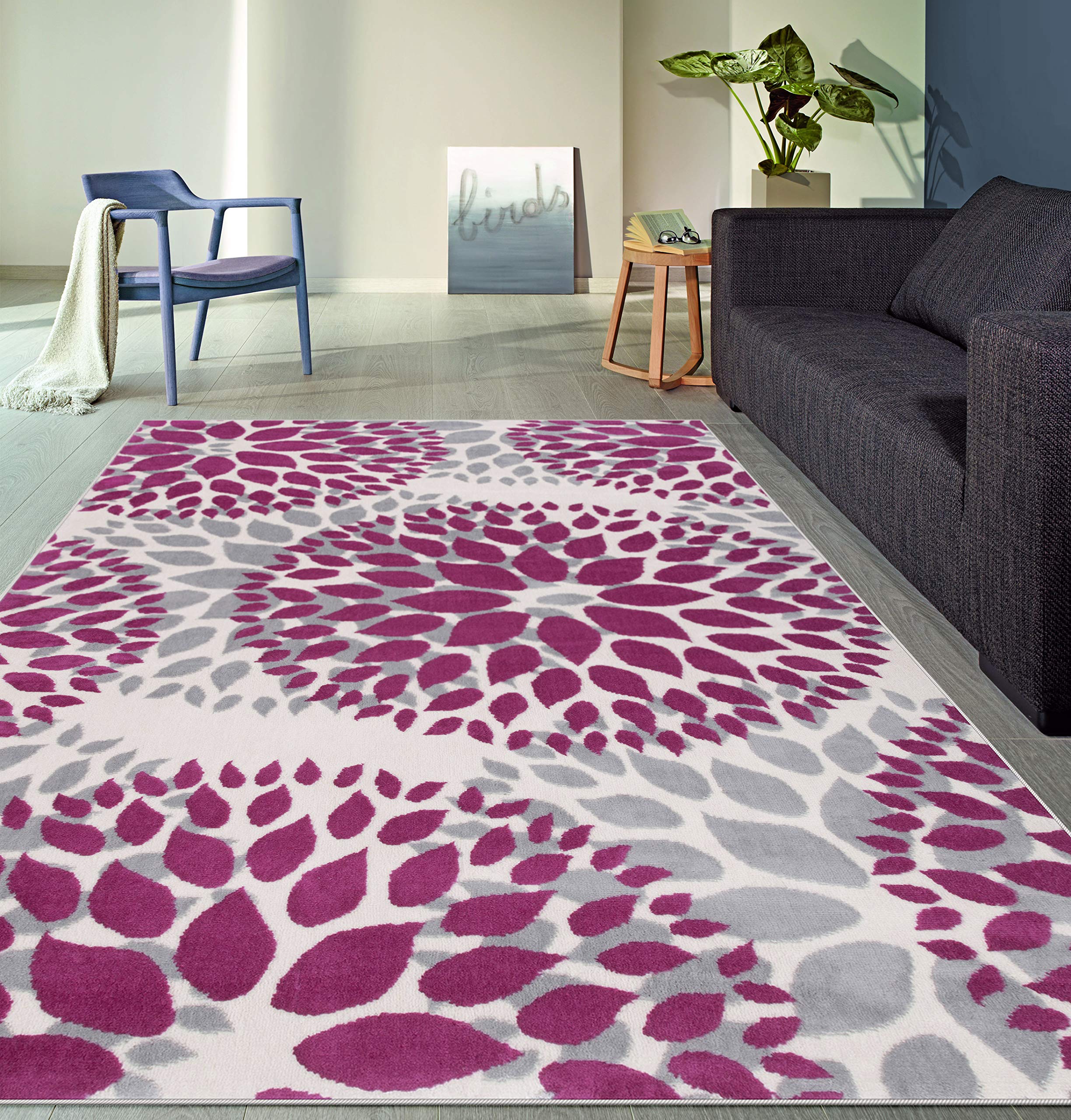 Modern Floral Circles Design Area Rug 5' x 7' Pink