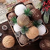 12 Pcs Neutral Textured Christmas Ball Ornaments 4 Inch Xmas Tree Decorations Rustic Farmhouse Boho Vintage Hanging Ornaments Earth Toned Home Decor for Tree Party Holiday (Brown01)