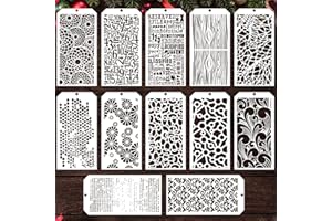 RESFLYAR 12 PCS 9.5 x 4.8 Inch Texture Stencils, Wood Grain Background Templates for Crafts, Texture Stencils Set for Rock Wood Canvas Drawing Furniture Card Tile Home DIY Craft Decoration