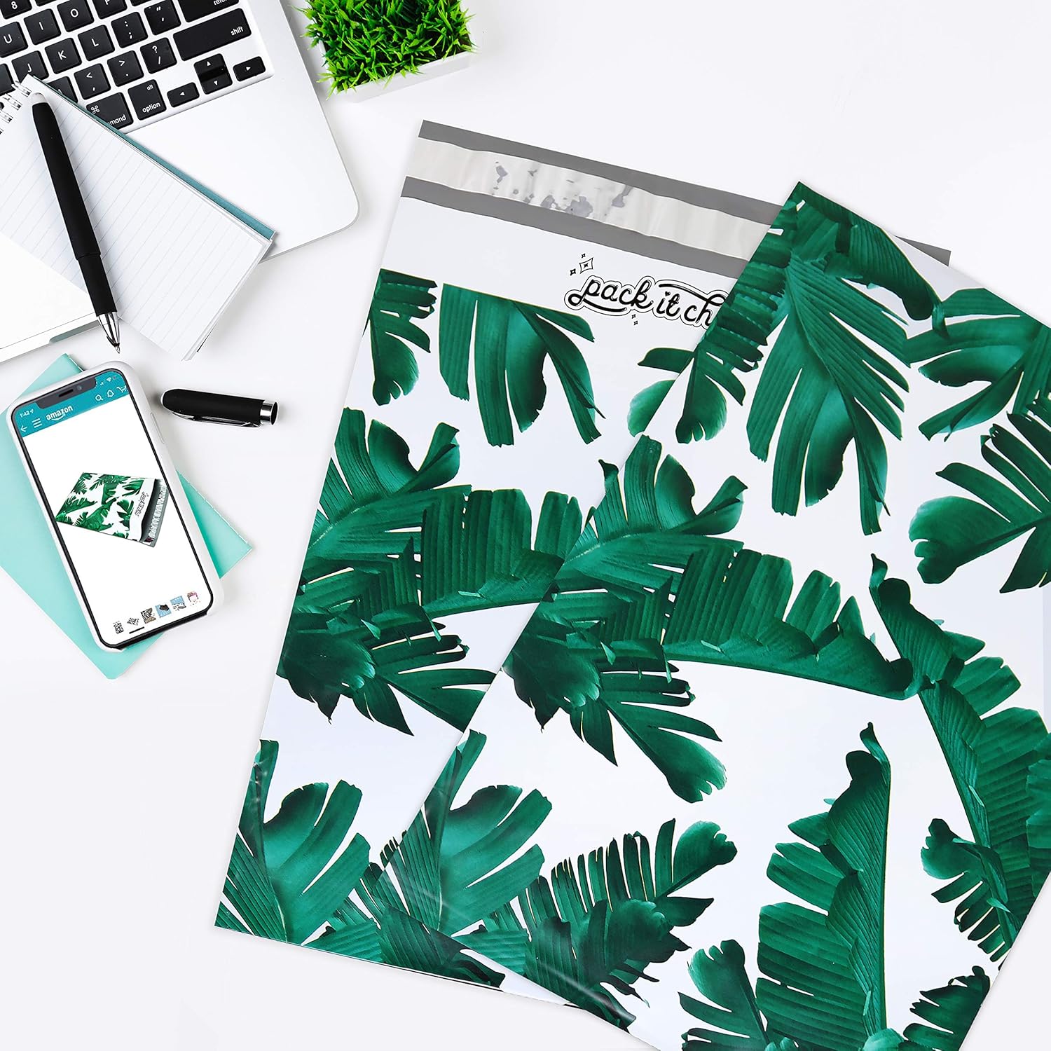 Pack It Chic - 10X13 (100 Pack) Tropical Leaves Poly Mailer Envelope Plastic Custom Mailing & Shipping Bags - Self Seal (More Designs Available) : Office Products