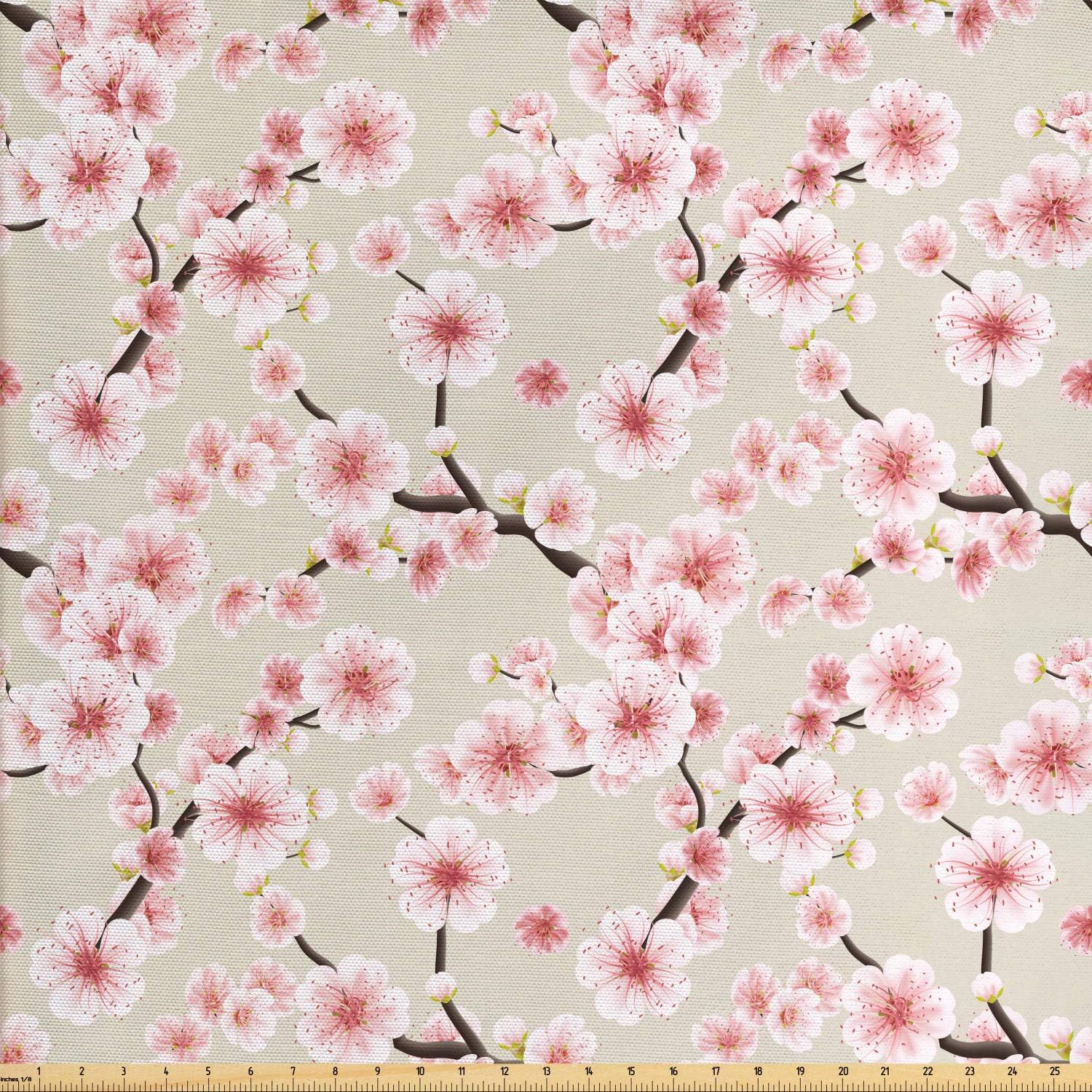 Amazon Com Ambesonne Asian Fabric By The Yard Japanese Flowering Cherry Blossom Symbolic Coming Of Spring Season Eastern Inspired Decorative Fabric For Upholstery And Home Accents Beige Rose